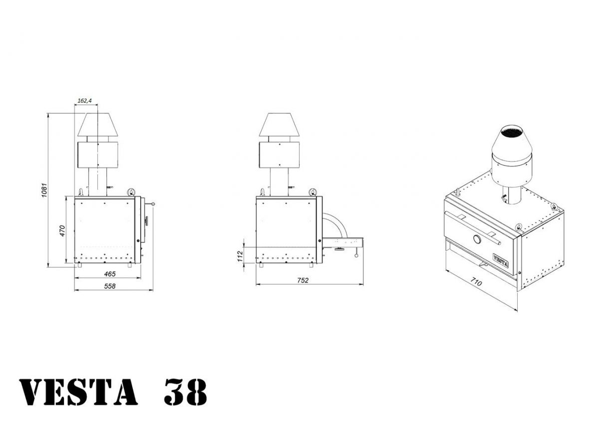 Печь-мангал VESTA 38 (Корпус жарочной камеры из черного металла 6мм)